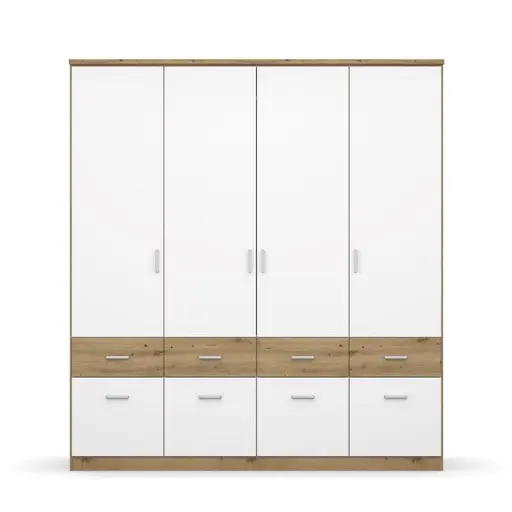 Drehtürenschrank ROYAN- B ca. 181 cm, Eiche Dekor, Weiß