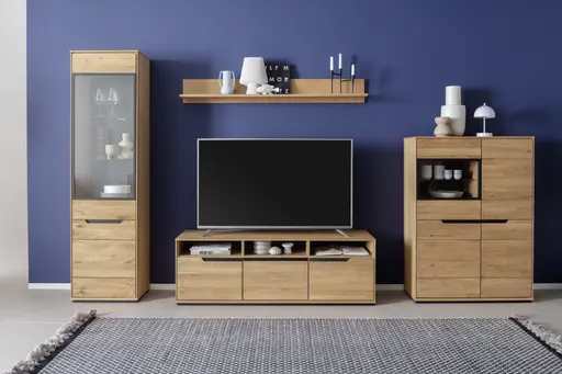 TV-Lowboard - B ca. 153 cm, Eiche Furnier geölt, Wildeiche massiv geölt