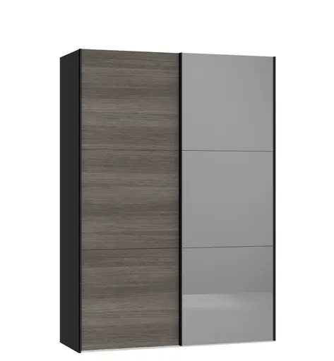 Schwebetürenschrank JOIN IT- B ca. 152 cm, Schwarz, Dunkelgrau, Spiegel, Dunkel