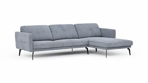 Ecksofa Estrela - 2,5-Sitzer mit Longchair rechts inkl. Rücken-/Armlehne/Sitztiefe verstellbar und Relaxfunktion (motorisch), Stoff, Grau