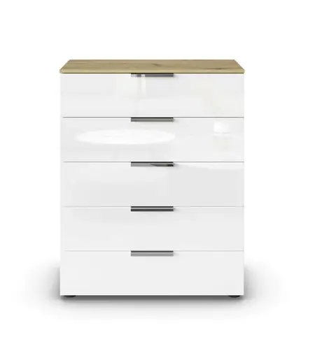 Kommode RIPP- Eiche Dekor, Glas, Weiß