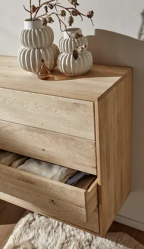 Sideboard Williston - Wildeiche bianco, Schubkastenfront sandgestrahlt