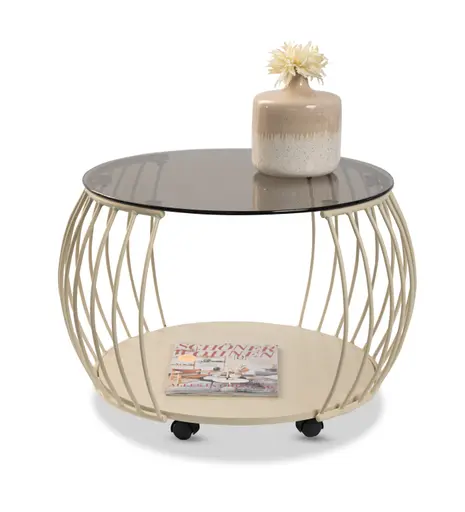 Couchtisch - Ø/H ca. 60x45 cm, Bronze, Cremeweiß