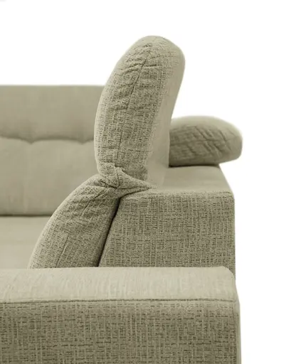 Ecksofa - Ecke links mit 2-Sitzer, Kopfteil verstellbar, Sitztiefe verstellbar motorisch, Stoff, Sand