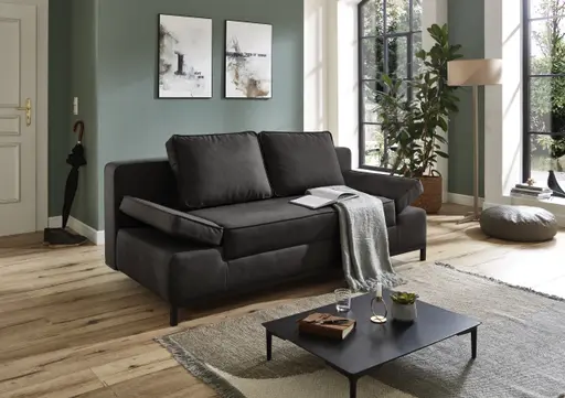Schlafsofa- 2 Sitzer, Inkl. Bettkasten, Stoff, Anthrazit