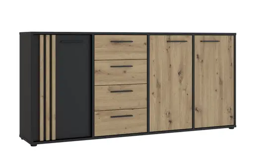 Sideboard FLORISS- Schwarz, Eiche Dekor