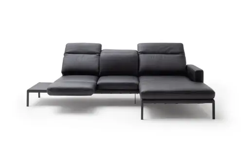 Ecksofa Noto - 2,5-Sitzer mit Longchair rechts inkl. Rückenlehne verstellbar, Leder, Schwarz