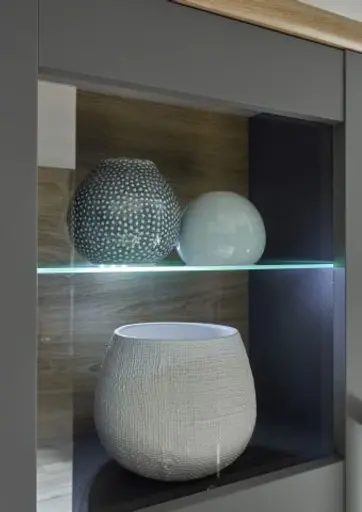 Hängeschrank- mit Beleuchtung, B ca. 90 cm, Grau, Artisan Eiche Nachbildung