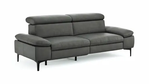 Sofa Felipa - 3-Sitzer inkl. Relaxfunktion (motorisch) und Kopfteil verstellbar, Leder, Grau