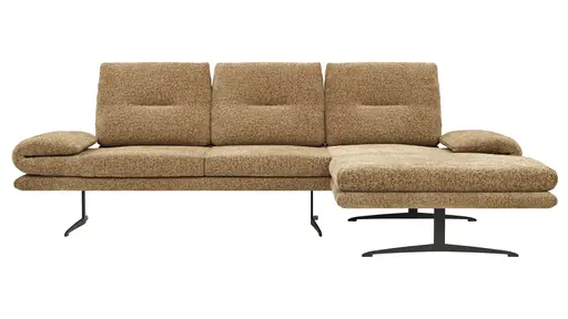Ecksofa Lucero 2.0 - 2-Sitzer mit Longchair rechts inkl. Sitztiefenverstellung, Drehsitz und Sitztiefe verstellbar, Stoff, Cognac