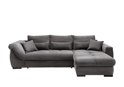 Ecksofa - 2-Sitzer mit Longchair rechts, Schlaffunktion, Cord, Grau