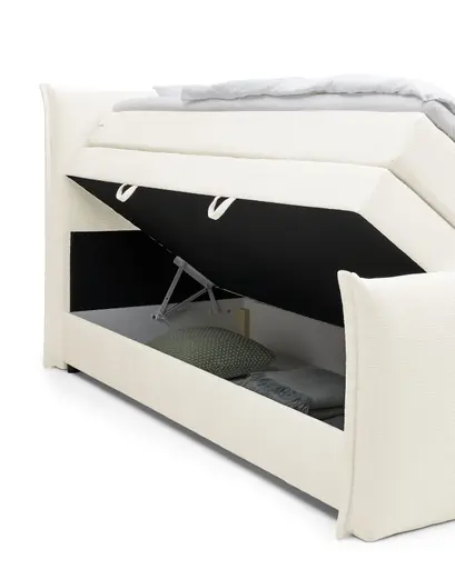 Boxspringbett SANDRIN L- Liegefläche ca. 200x200 cm, Stoff, Weiß, inkl. Stauraum und Fußteil
