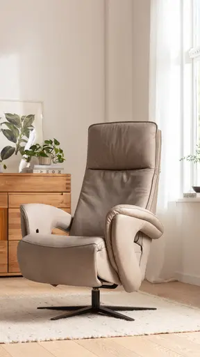 Sessel Tulsa Relax - Größe L, inkl. Maxirücken und Kopf-/Fußteil/Rückenlehne verstellbar, Leder, Graubeige