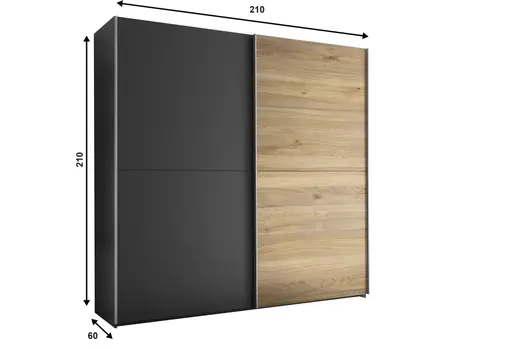 Schwebetürenschrank- B ca. 215 cm, Graphit, Eiche Dekor
