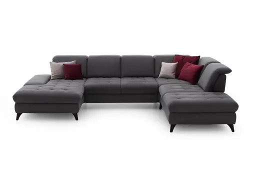 Wohnlandschaft - Longchair mit 2-Sitzer und Abschlusselement rechts, inkl. Schwenkrücken, Stoff, Grau