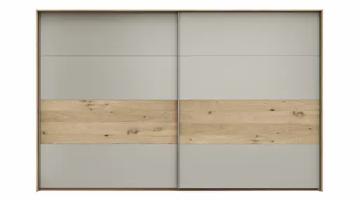 Schwebetürenschrank Viana - B ca. 338 cm, Furnier, Balkeneiche, Hellgrau