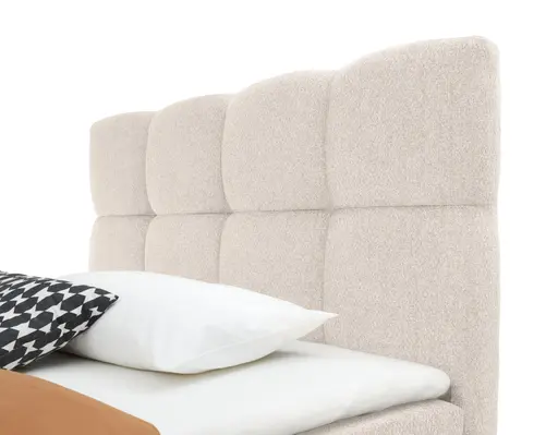 Boxspringbett SANDRIN R- Liegefläche ca. 140x200 cm, Stoff, Creme, inkl. Stauraum und Fußteil