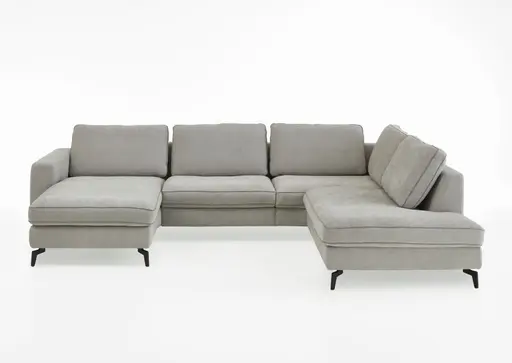 Wohnlandschaft - Longchair links mit 1,5-Sitzer und Ecke rechts, Stoff, Silbergrau