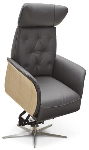 Drehsessel Aberdeen - Größe M, inkl. Relaxfunktion (motorisch) und Aufstehhilfe, Holzblende furniert, Eiche, Leder, Anthrazit