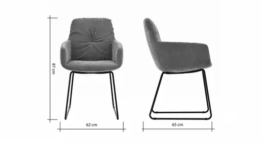 Armlehnstuhl Pelle - Stoff, Graugrün, Kufe, Schwarzgrau