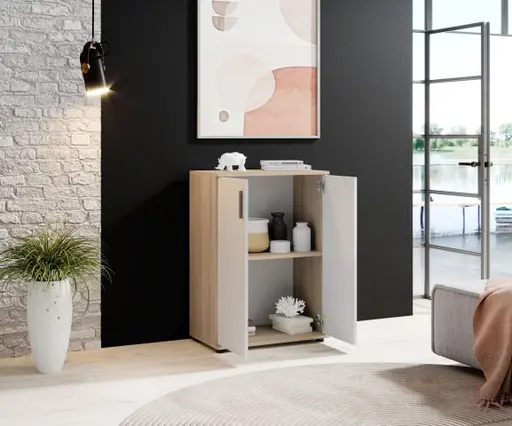 Kommode - B ca. 60 cm, Sonoma Eiche Nachbildung, Weiß