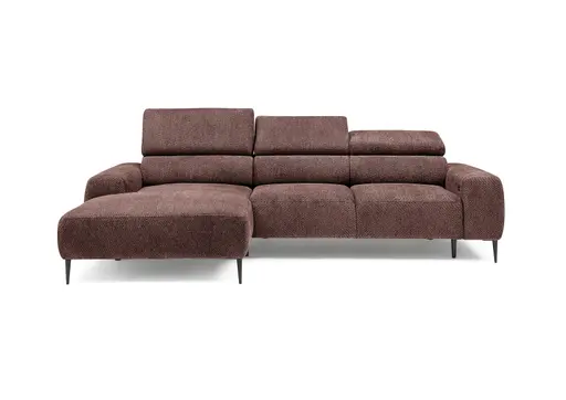 Ecksofa - Longchair links mit 2-Sitzer, Sitzvorzug motorisch, Kopfteil verstellbar, Stoff, Rotbusch