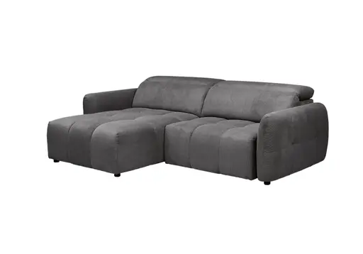 Ecksofa MADAN - 1,5-Sitzer mit Longchair rechts, Sitztiefe verstellbar motorisch, Kopfteil verstellbar, Stoff, Graphite