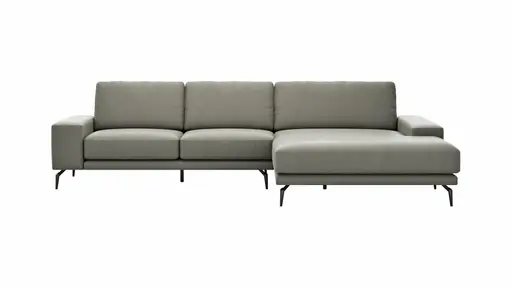 Ecksofa Redington - 2,5-Sitzer mit Longchair groß rechts, Leder, Grau