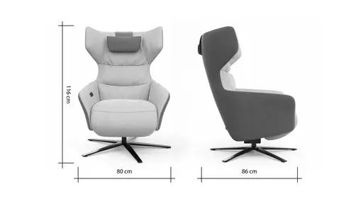 Drehsessel Houston Relax - Größe M, inkl. Relaxfunktion (motorisch), Aufstehhilfe und Kopfstütze, Stoff, Taupe