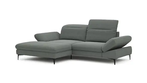 Ecksofa Alegria - Longchair links mit 1,5-Sitzer inkl. Kopfteil/ Armlehne/ Sitztiefe verstellbar, Stoff, Eisblau