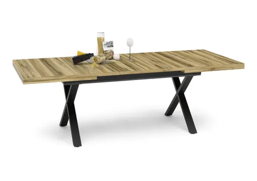 Esstisch - ausziehbar, LB ca. 200x100 cm, Plankeneiche, Schwarz