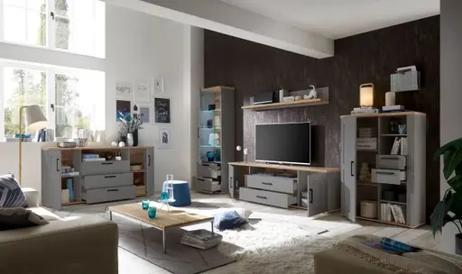 Vitrine - mit Beleuchtung, B ca. 60 cm, Grau, Artisan Eiche Nachbildung