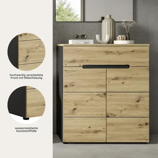 Schuhschrank - B ca. 80 cm, Basalt grau, Artisan Eiche Nachbildung