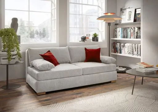 Sofa JELKO - 2-Sitzer inkl. Schlaffunktion mit Bettkasten, Stoff, Grau