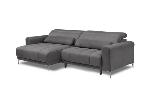 Ecksofa MINAO - 1,5-Sitzer mit Longchair rechts, Sitztiefe verstellbar motorisch, Kopfteil verstellbar, Stoff, Graphite