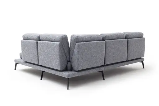 Ecksofa - 2-Sitzer mit Ecke rechts, Rückenlehne/Armlehne verstellbar (manuell), Drehsitz (manuell), Flachgewebe, Graublau