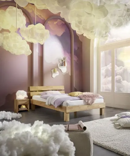 Bettgestell- Liegefläche ca. 140x200 cm, Wildeiche, Massiv, Geölt