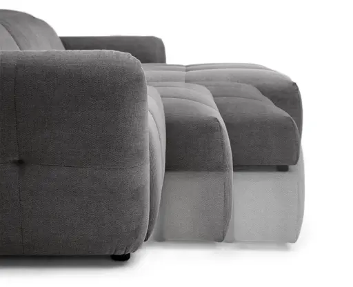 Ecksofa MADAN - 1,5-Sitzer mit Longchair rechts, Sitztiefe verstellbar motorisch, Kopfteil verstellbar, Stoff, Graphite