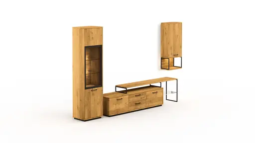 Wohnwand Savannah - inkl. Beleuchtung, Wildeiche massiv, natur geölt