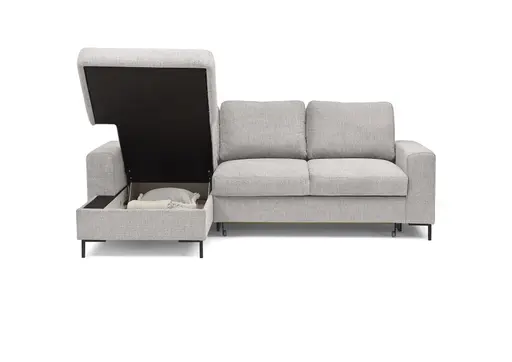 Ecksofa - Longchair links mit 2-Sitzer, Stoff, Silbergrau