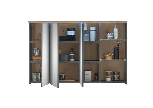 Spiegelschrank- B ca. 110 cm, Dunkelgrau, Eiche Dekor, Spiegel