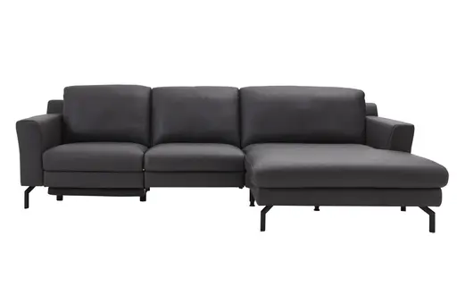 Ecksofa Princeton - 2,5-Sitzer mit Longchair groß rechts, TIEF, HOCH, inkl. Kopfstütze verstellbar und Relaxfunktion (motorisch), Leder, Anthrazit
