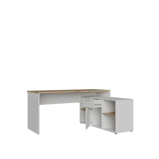 Schreibtisch- LB ca. 160x128 cm, Weiß, Eiche Dekor