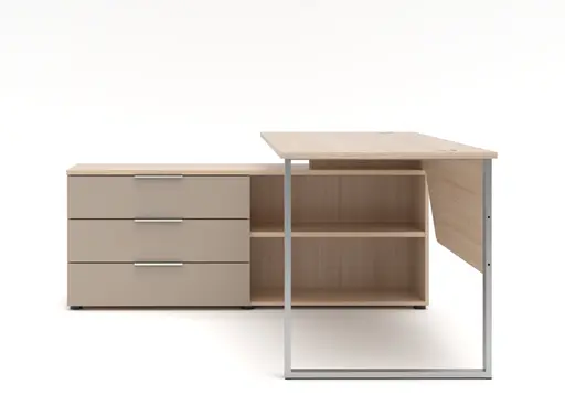 Winkelschreibtisch - LB ca. 180x160 cm, Riva Eiche Nachbildung, Kaschmir, Silberfarben