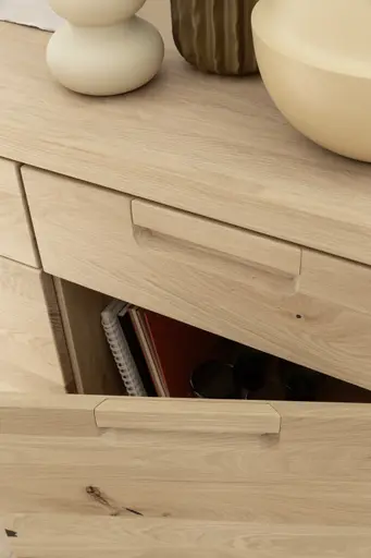 Sideboard - B ca. 162 cm, Eiche Nachbildung, Eiche massiv geölt