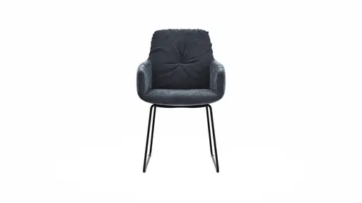 Armlehnstuhl Pelle - Stoff, Graugrün, Kufe, Schwarzgrau