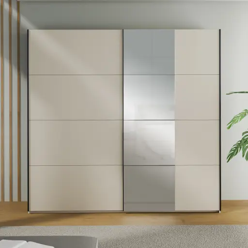 Schwebetürenschrank FRIESO- B ca. 220 cm, Sand, Spiegel