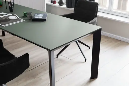 Esstisch Hakon - ausziehbar, LB 180x90 cm, Fenix, Salbei, Gestell Schwarz