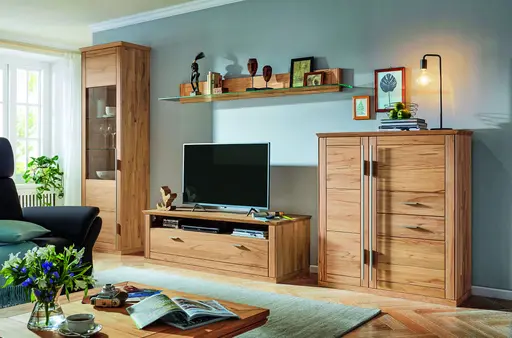 Wohnwand Faro Plus - BHT ca. 353x213x56 cm, Kernbuche massiv