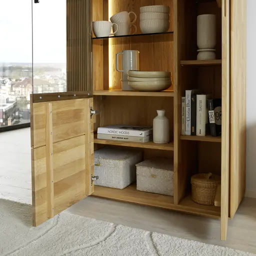 Vitrine Estana - inkl. Beleuchtung, Eiche massiv, legno